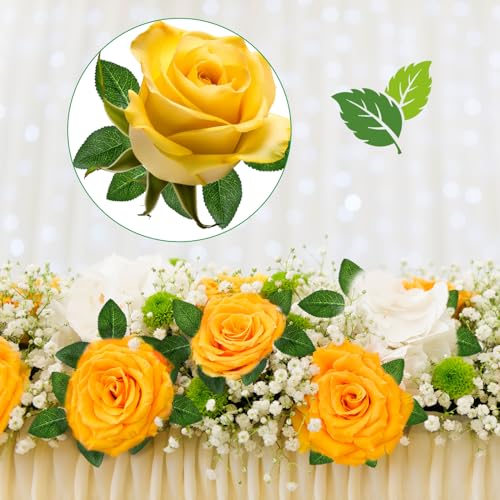 UILYNIU 60 Stück Künstliche Blätter, Gefälschten Blättern, Künstliches Grün Rosenblatt, Gefälschtes Grünes Laub für Heimdekoration, Hochzeit Dekoration, DIY, Hochzeitssträuße, Party Dekoratione (Grün)