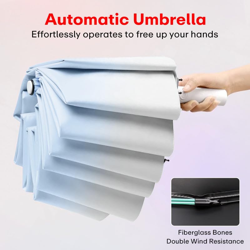 Image of PRIME PICK Gradient Automatic Umbrella - Windproof and UV-Resistant Foldable Umbrella with One-Button Auto Open Close, Sturdy Frame, Compact and Travel-Friendly