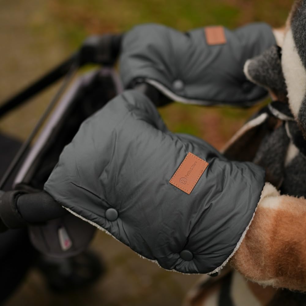 Petite&Mars JIBOT - Coprigambe universale con muffole, passeggino, carrozzina, seggiolino auto, letti, grigio, impermeabile, caldo, antivento