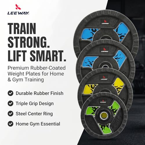 Image of Leeway 50kg Combo | Home Gym Set for Men | Barbell Rod with Plates and Dumbbell Set | Rubber Weight Plates, 3 Ft Curl + 5 Ft Rod (28mm) | Gym Equipments Zym, Jim ka Saman (50kg Set (2.5X4+5X4+10X2)