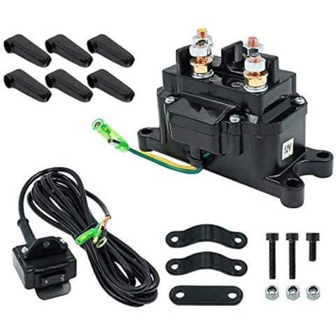 12V Winch Solenoid Relay Contactor& Winch Rocker Thumb Switch with Mounting Brackets Terminal Caps and Handle Bar Control Switch for ATV UTV 1500lb-5000lb ZJWAQH Cover