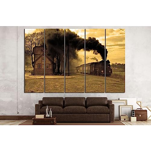 Impression sur toile locomotive et fumée №236 ZELLART tableau 5 panneaux 115x75 cm
