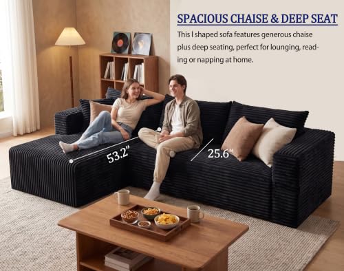 Image of 93 inch Boneless Couch, Cloud Sectional Sofa for Living Room, Black