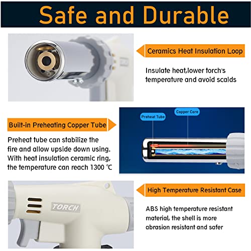 Butane Kitchen Blow Torch Lighter Head Refillable Cooking Creme Brulee Food Culinary Torch Adjustable Flame With Safety Lock And Reverse Use For Bbq,Baking,Soldering White (Butane Gas Not Included) #TOP4