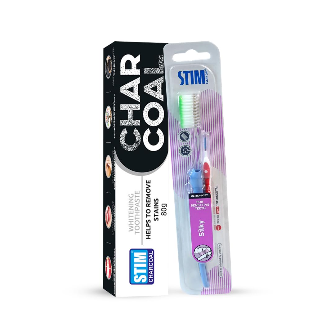 Combo Pack: Teeth Whitening - STIM Charcoal Toothpaste and STIM Silky Toothbrush (B0DD3QDB7T) Amazon Price History, Amazon Price Tracker