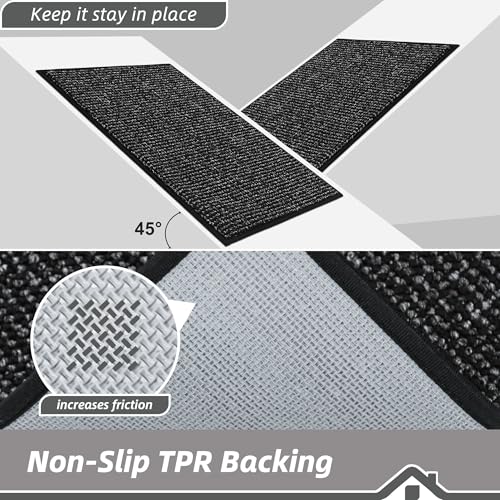 Image of BEQHAUSE Dirt Trapper Door Mat 24 inch x 60 inch, Non-Slip Washable Doormats Entrance Mat, Dirt Resistant and Absorbent Welcome Mat, Low Profile Floor Mats for Front Back Door and Entryway, Black