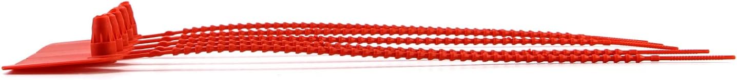 QWORK Plastic Tamper Seals, 200 Pcs Tamper Self-Locking Security Zip Tie, Pull-Tite Security Tag for Fire Extinguishers and Fire Safety, 9-13/16" Long, Red