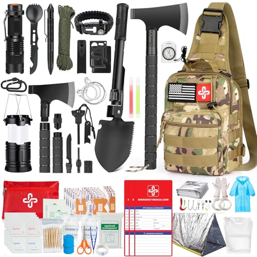 Emergency Survival Backpack Survival Kit, 262Pcs Survival Gear and Supplies with First Aid Kit Pouch and Crossbody Bag,...
