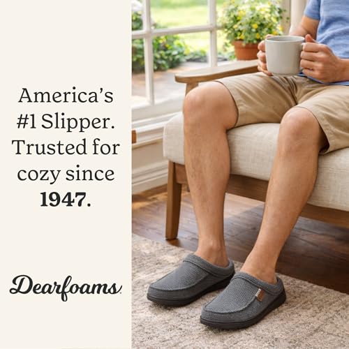 Dearfoams Men's Brendan Indoor/Outdoor Breathable Memory Foam Clog House Shoe with Wide Widths Slipper, Dark Grey Waffle Knit, 11-Numeric_12 by Dearfoams - Image 3