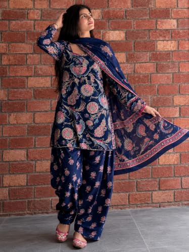 Image of ANNI Designer Farshi Salwar Suit for Women Cotton Printed | Kurta Dupatta Set for Woman | Straight Palazzo Outfit Square Neck Long Sleeve Ethnic Dress Stylish Womens Clothing