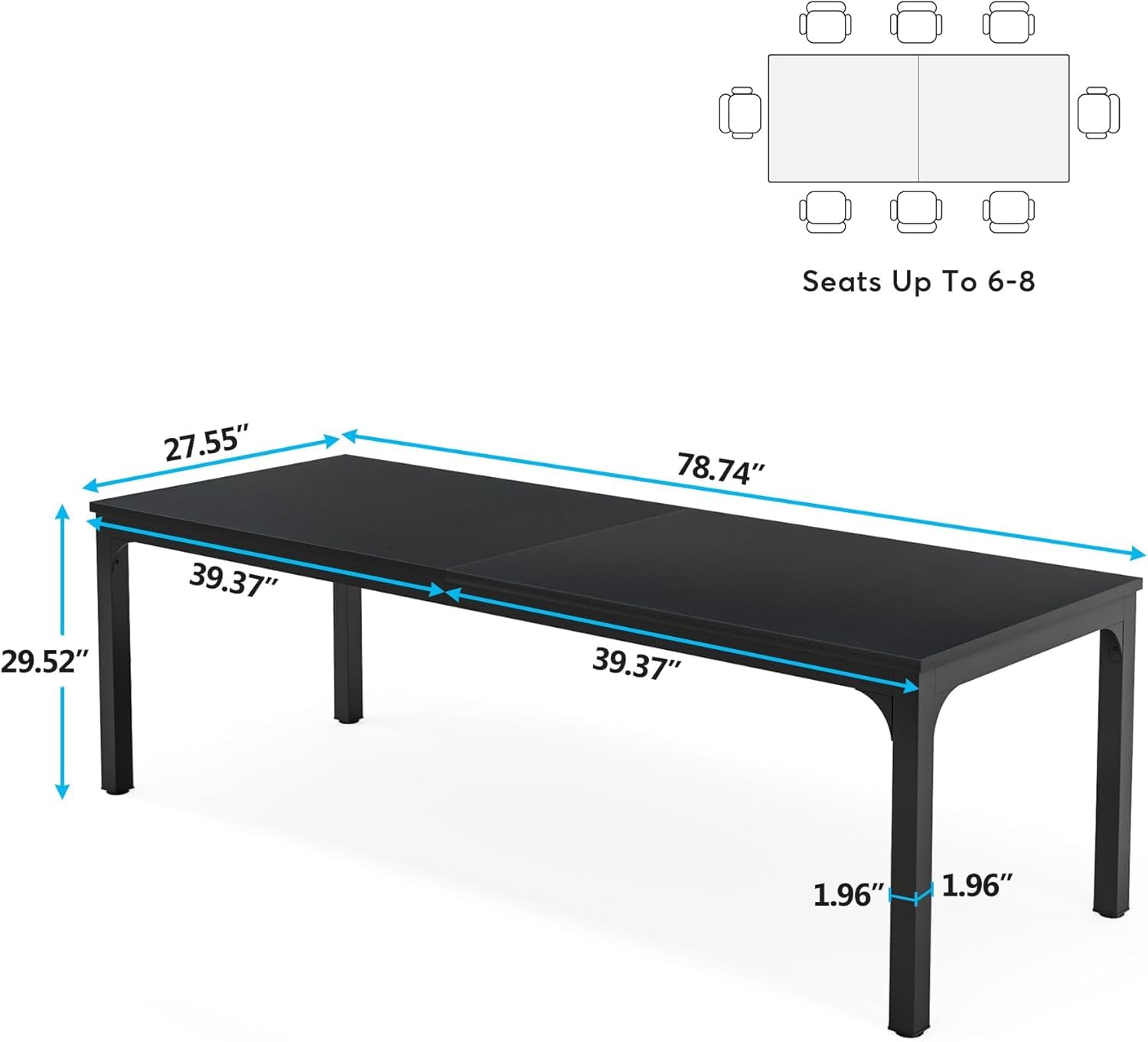 Escritorio de ordenador de 200 x 70 cm – Escritorio grande negro para 2 personas – Escritorio de estudio moderno con bandeja reforzada, ideal para estudiantes/teletrabajo