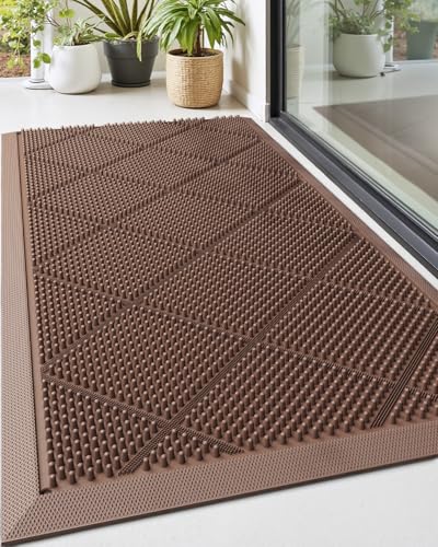 DEXI Front Door Mats Outside Entrance, 17x36 Rubber Waterproof Dirt Trapping Entry Mat for Entryway,