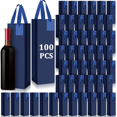 Sac cadeau pour bouteille Windyun en papier solide bleu pour transporter l'alcool sans risque