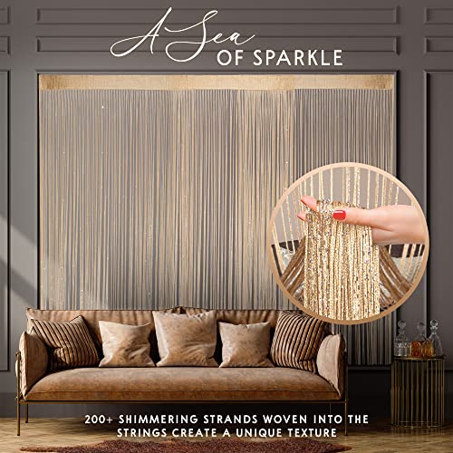 Blissful Bungalow BB-01 Glitter String Curtains - 2 Pack - 200 Strands Of Gold Sequin Glittering Joy thumb #5