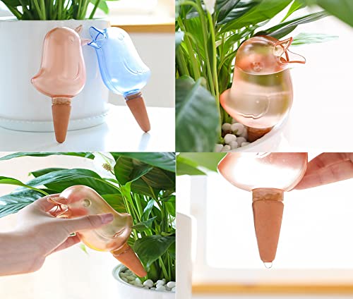 Lot de 2 dispositifs d'arrosage automatique transparents en forme d'oiseau pour plantes de jardin