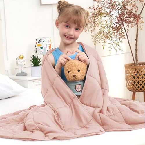 Image of Pink Weighted Blanket 7lbs, 40 inchx60 inch, Cooling Heavy Throw Blanket for 60-90lbs, Microfiber Soft Thick Big Blankets Weighted Comforter Breathable Gift