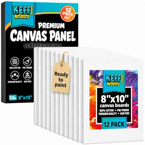 KEFF Canvas for Painting - 12-Pack 8x10 Canvas Value Pack - 100% Cotton Triple Primed Small Canvases...