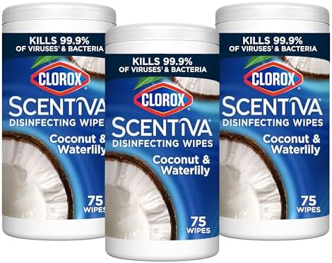 CLOROX Scentiva Disinfecting Wipes, Coconut and Waterlily, 75 Count (Pack of 3)