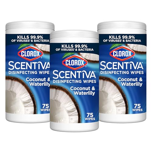 Image of CLOROX Scentiva Disinfecting Wipes, Coconut and Waterlily, 75 Count (Pack of 3)