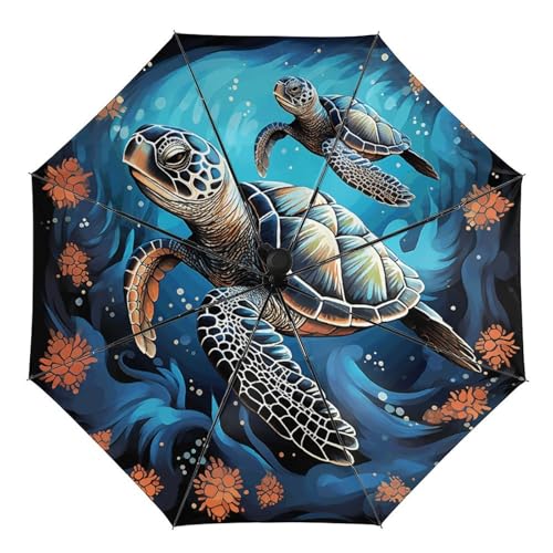 Parapluie automatique ACEPrints pliant tortue marine style bohème compact