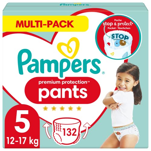 Pampers Couches-Culottes Taille 5 (12-17 kg), Premium Protection, 132 Couches-Culottes Bébé, Multi Pack, Notre N°1 Pour La Protection Des Peaux Sensibles