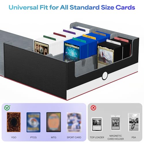 Image of UAONO Card Storage Box for Trading Cards, 1800+ PU Leather Commander Card Deck Case, Magnetic Closure Card Holder Fits for Magic Game Cards (Red&White)