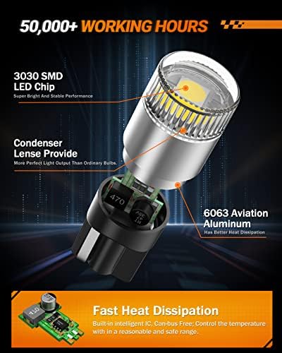 Image of SEALIGHT 194 LED Bulbs 6000K White, License Plate Light 1000% Brightness W5W 168 2825 Car Interior Light Bulb Replacement for Dome Light, Map Light, T10 Courtesy Light, Pack of 4