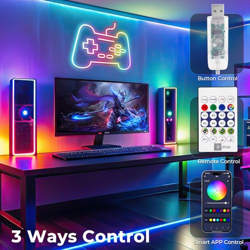 5m RGB IC Neon Strips, 5V USB Flexible Neon Rope with Smart App and Remote, Dynamic Color, Segmented Color, Addressable LED Strip for Backlight of Bedroom, Living Room, Gaming - Image 5