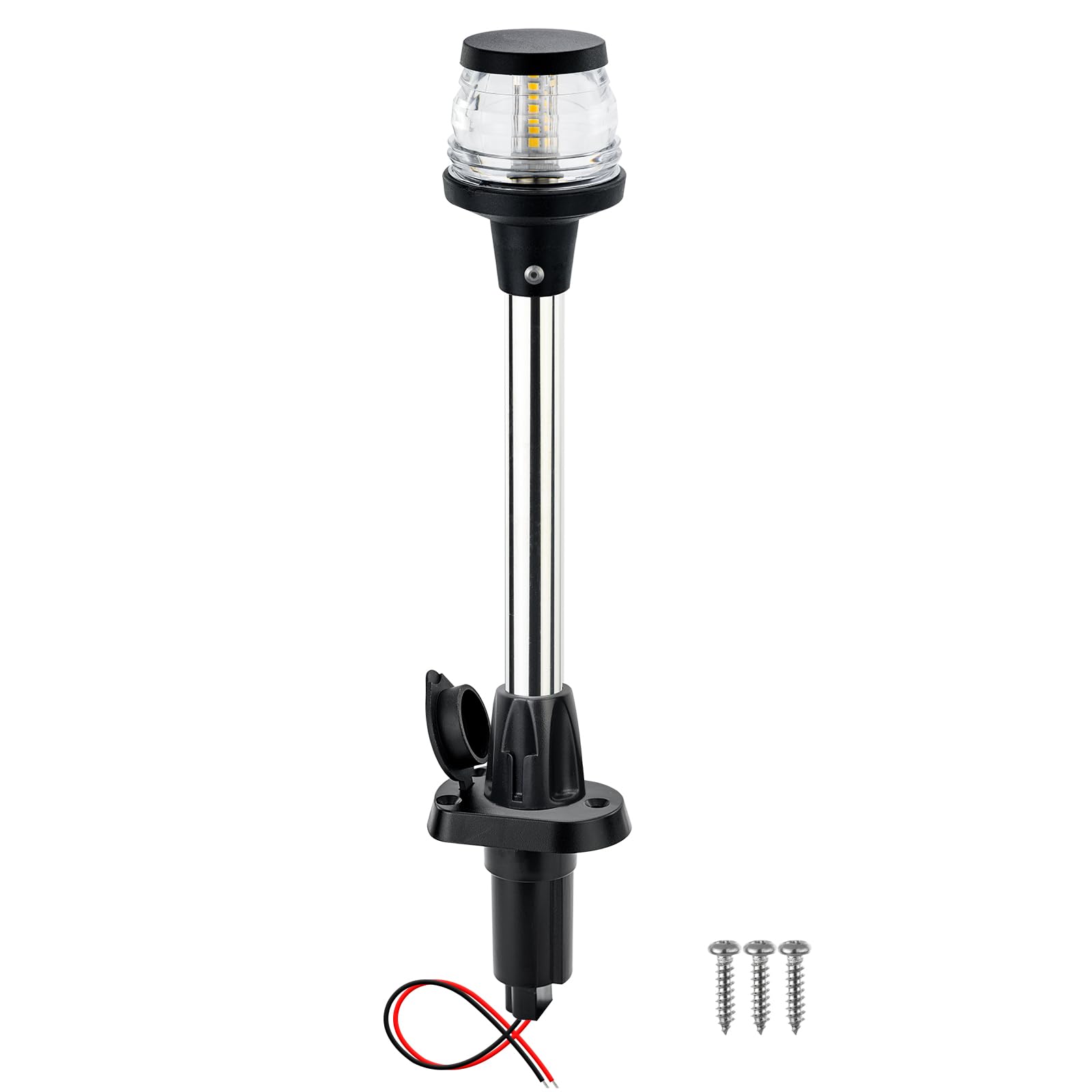 13 Inchs Stern Anchor Light, Navigation Lights, All Round White LED, 2NM Visibility, Stainless Steel Pole, Removable 2 Pin Plug-in Mount, 10-24V DC