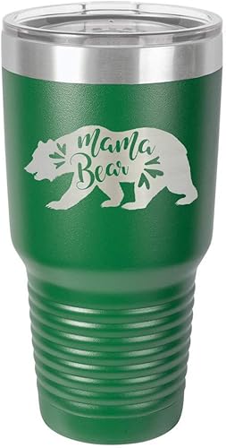 MAMA BEAR GREEN Vaso de bebida de 30 onzas con pajita  Taza de viaje grabada con láser con citas divertidas  Comparar con Yeti Rambler  Idea de