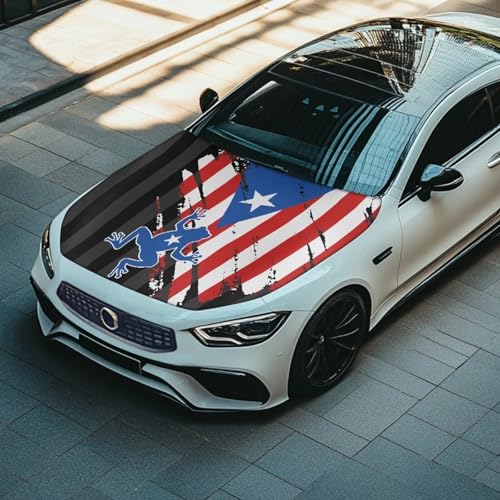 Image of Renewold Car Hood Covers Hood Cover Protector for Cars Puerto Rico Flag Coqui Frog Daily Holiday Wrap Blanket Women Men Automotive Exterior Accessories Decor for Most Sedan Small SUV Truck