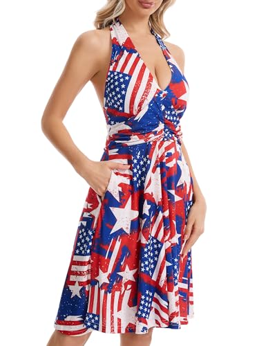 Image of Women's Summer Sundress- 2025 Sexy Halter Sleeveless Spring Boho Elastic Waist Ruffle Mini Dress
