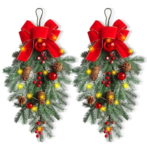 2 Pack Christmas Teardrop Swags, Christmas Swag Artificial Wreath with