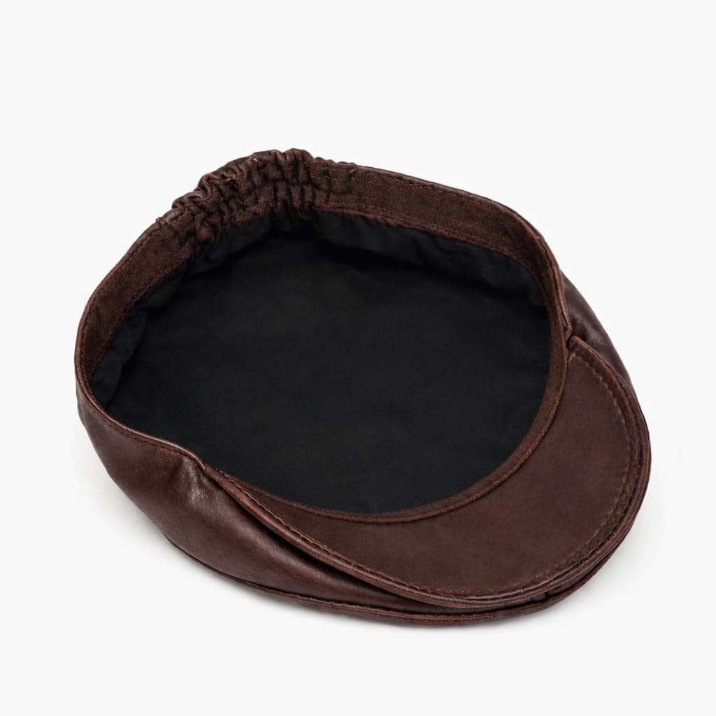 Handmade Men’s Real Leather Newsboy Cap – Vintage Sheepskin Leather Flat Cap, Classic Cabbie Driver Ascot Hat
