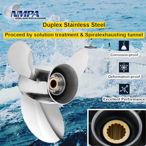 Image of VIF Boat Propeller with Yamaha Engines OEM Upgrade Stainless Steel Outboard Motors 60 /70 /75 /80 /85 /90 /100 /115 HP 15 Tooth, RH,14p 15p 17p 19p 21p