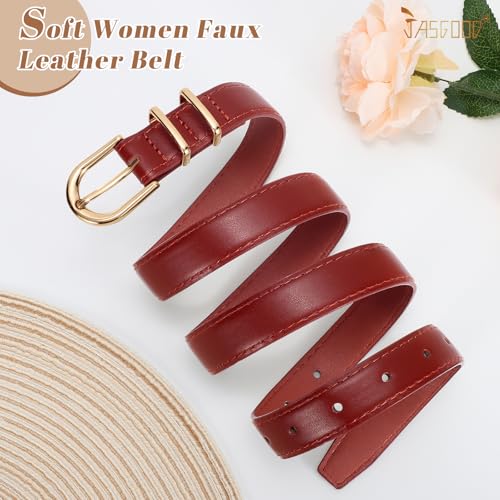 JASGOOD Women Skinny Leather Belt for Jeans Pants Fashion Ladies Thin Belt for Dress with Gold Single Prong Buckle4