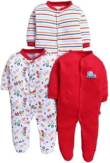 100% Cotton Rompers Sleepsuits Jumpsuit Night Suits for Infants Newborn Baby Boys &amp; Girls Pack of 3