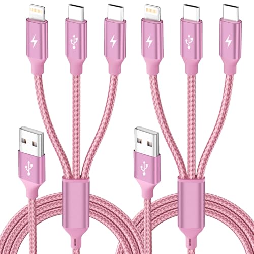 Image of 3 in 1 Multi Charging Cable for Multiple Devices with 2 USB-C /IP, 2Pack4FT