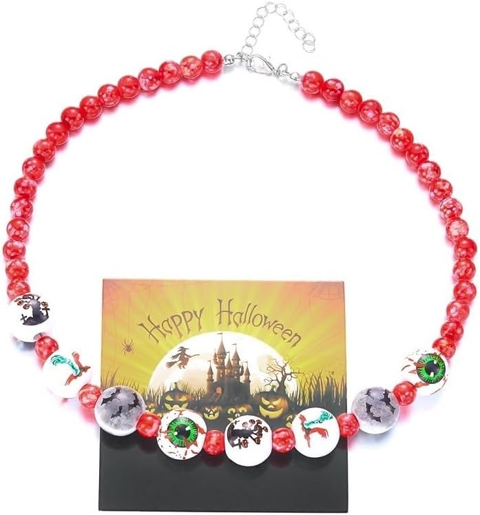Gothic Bloody Imitation Pearl Strand Necklace for Women Gothic Punk Boo pumpkin Bat Beads Vampire Choker Men Halloween Cosplay Costume Jewelry Holiday Gifts