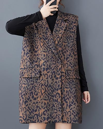 ellazhu Women's Vest Sleeveless Button Patterned Two Side Pockets V-neck Straight Hem Casual Loose GZ3822