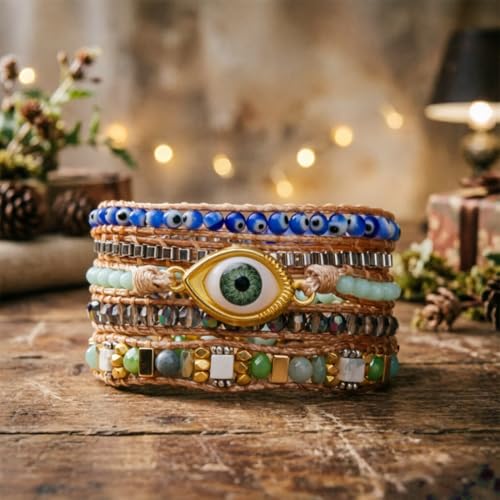 Image of YGLINE Natural Stone Bracelet 5 Wraps Bracelet Handmade Blue Color Boho Bracelet for Women Bracelet
