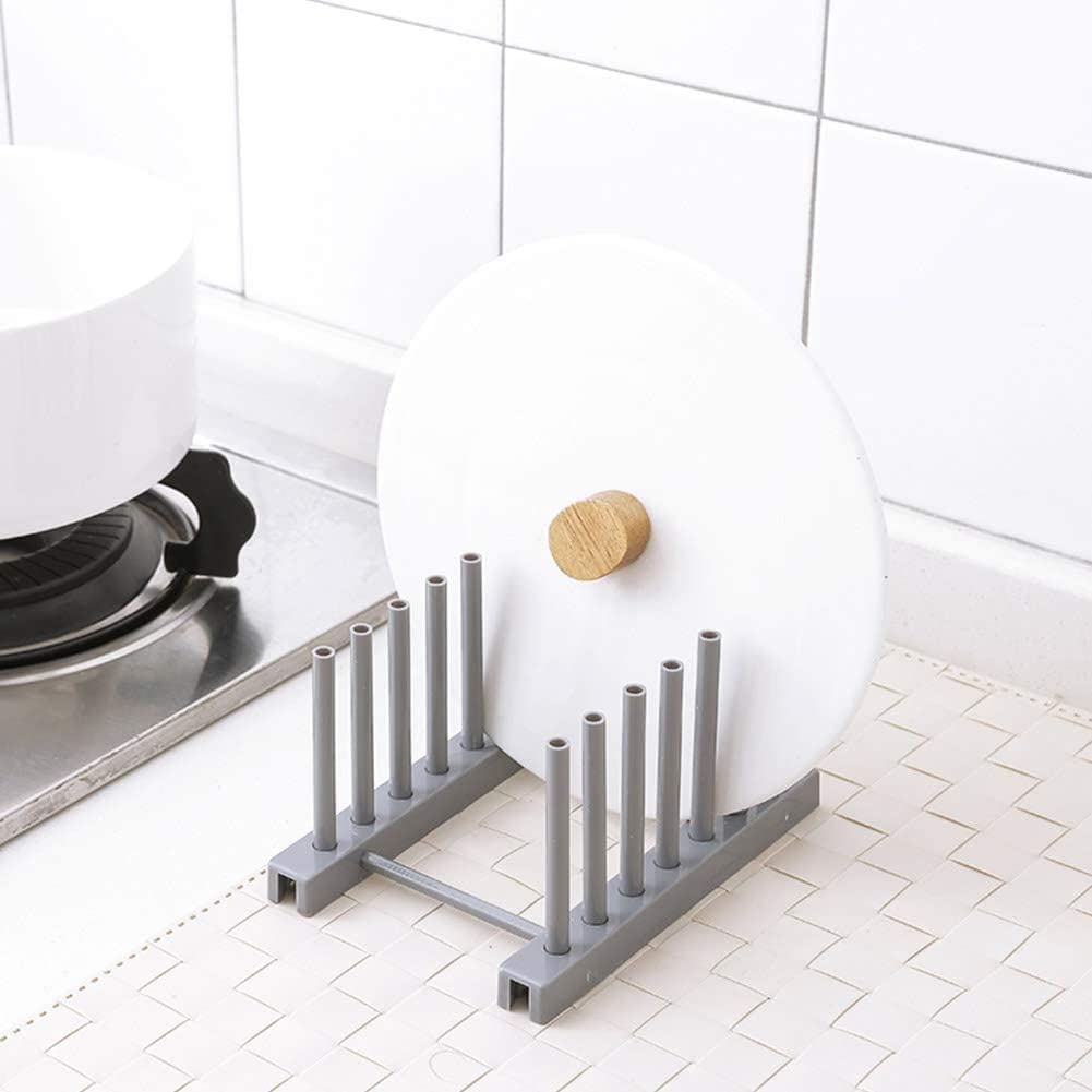 Küchenaufbewahrungsständer aus Kunststoff, für Geschirr, Teller, Schüssel, Tassen, Topfdeckel, Trockengestell, Schneidebrett, Abtropfhalter für Schrank und Arbeitsplatte (grau)
