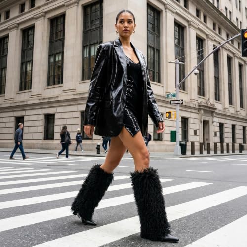 Image of Knee High Boots Women Fold Over Boots Chunky Heel Pointed Toe Tall Boots | Fashion Slouchy Boots,Side Zipper Shark Boots,Fall Spring Winter Fashion Dress Tall Boots,Evening Bridal office Long Boots