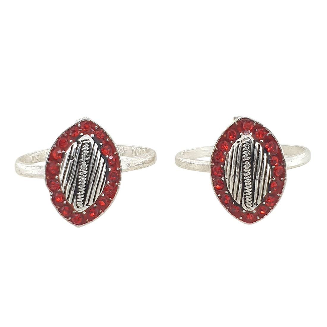 sahiba gems Pure Silver/Chandi Simple Red Zircon Flower Line Design Toe Rings/Chutki For Women ~ Pack in 2 Pieces-picture-6