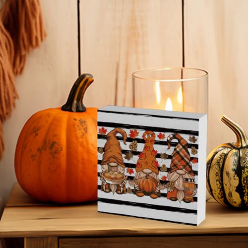 Rustic Fall Gnomes Pumpkin Sign Fall Decorations for Home Office Indoor Fall Desk Decor for Bathroom Bedroom Autumn Thansgiving Decor 5 x 5 Inches — view 5
