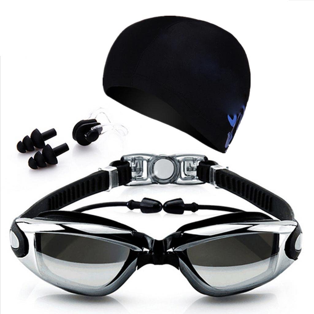 DFrywdgSEY swimming goggles, Swimming Goggles Diving Eyewear Caps Earplugs Nose Clip Set Surfing Waterproof anti-fog UV Protection