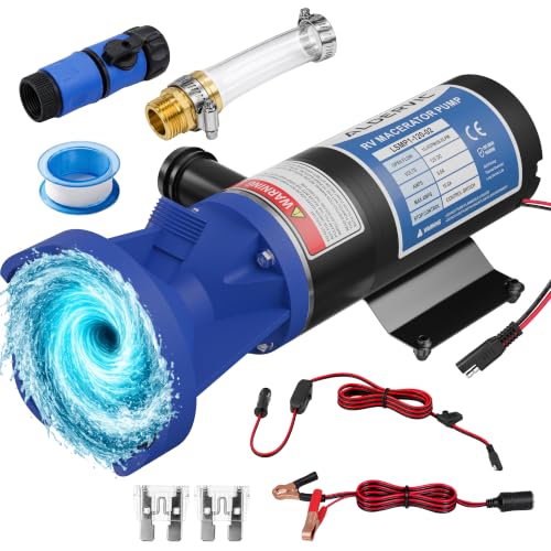 ALDERVIC 12V RV Macerator Pump, 15 GPM RV Waste Water Sewer Pump with Quick Release & Garden Hose Discharge Port, 9.8 ft Max Head Self Priming Macerator Waste Pump for RV Camper Travel Trailer Boat