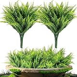 MAQIHAN 10 Pcs Fake Fern - Artificial Ferns for Outdoors - Faux Ferns for Outdoor Planter Large Outdoor Patio Decor Boston Fern Artificial Plants Faux Greenery Porch Decor