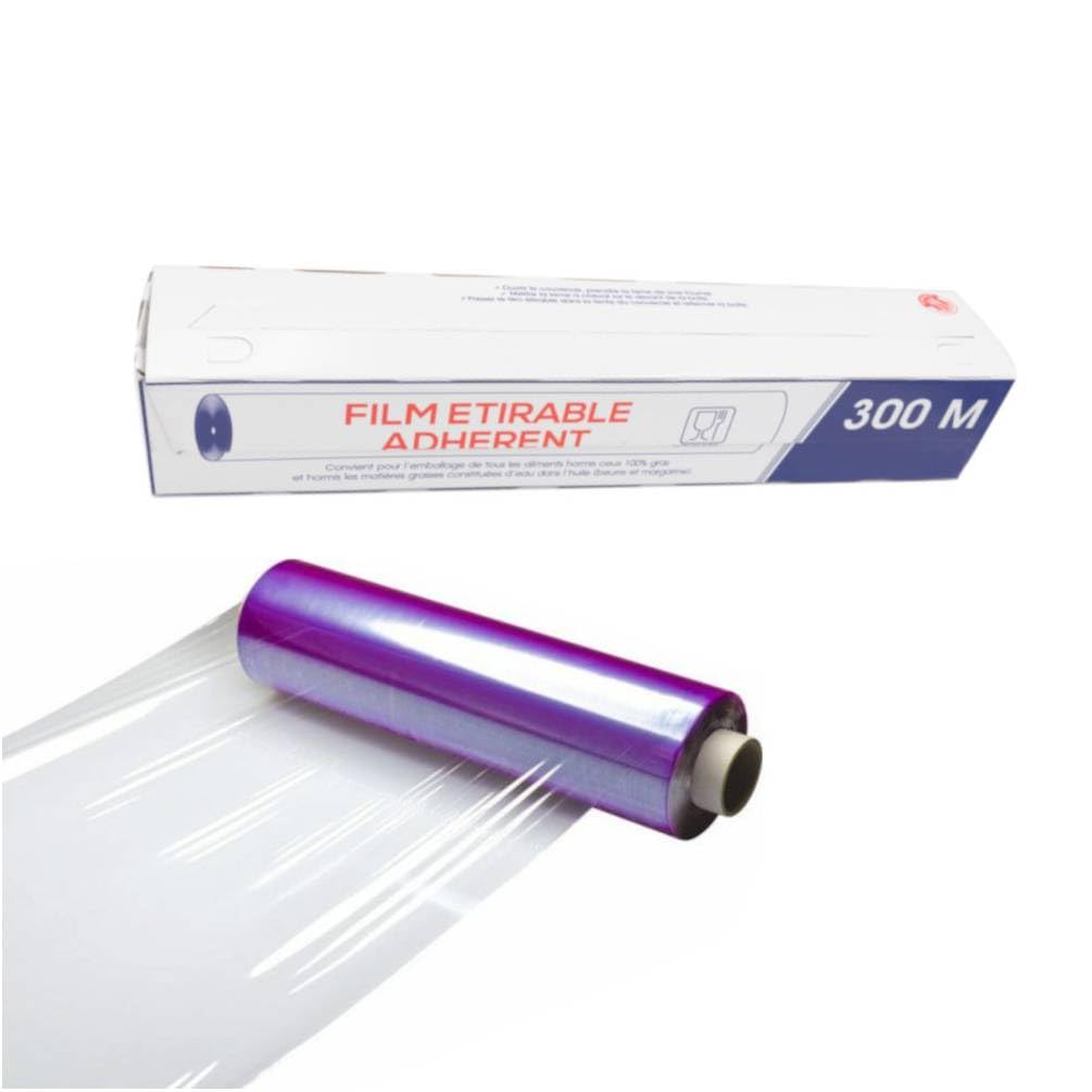 D-Work 6 rotoli di pellicola estensibile per alimenti, trasparente, con chiusura a zip, 300 m x 45 cm, 8 micron, in PVC sanitario, conservazione sicura degli alimenti