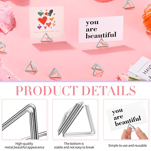 Image of Epakh 100 Pcs Place Card Holder for Table Card Holders for Wedding Triangle Shape Table Number Picture Clips Stand for Centerpiece Anniversary Party (Silver)